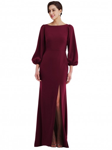 Comprar Trombeta Barco Crepe Esticado Comprimento Chão Ouro Borgonha Vestidos de Madrinha / Vestidos de Noite / Vestidos de Festa