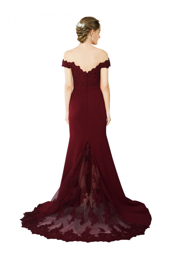 Comprar Sereia Amor Crepe Esticado & Renda Comboio Varredela Ouro Borgonha Vestidos de Madrinha / Vestidos de Noite / Vestidos de Festa