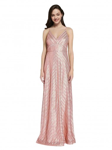 Comprar Bainha Decote V Lantejoulas Comprimento Chão Ouro Rosa Longo Vestidos de Madrinha / Vestidos de Noite / Vestidos de Festa