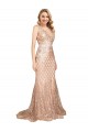 Comprar Sereia Decote V Lantejoulas & Lantejoulas Espumantes Comprimento Chão Ouro Rosa Vestidos de Madrinha / Vestidos de Noite / Vestidos de Festa