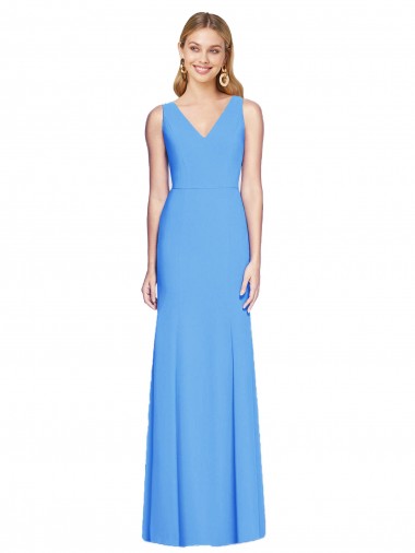 Comprar Trombeta Decote V Crepe Esticado Comprimento Chão Pavão Azul Vestidos de Madrinha / Vestidos de Festa