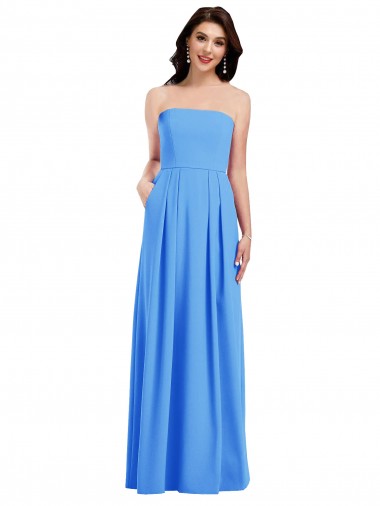 Comprar Trombeta Sem alças Crepe Esticado Comprimento Chão Pavão Azul Vestidos de Madrinha / Vestidos de Festa