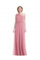 Comprar Linha A Um Ombro Chiffon Comprimento Chão Pele Rosa Longo Vestidos de Madrinha