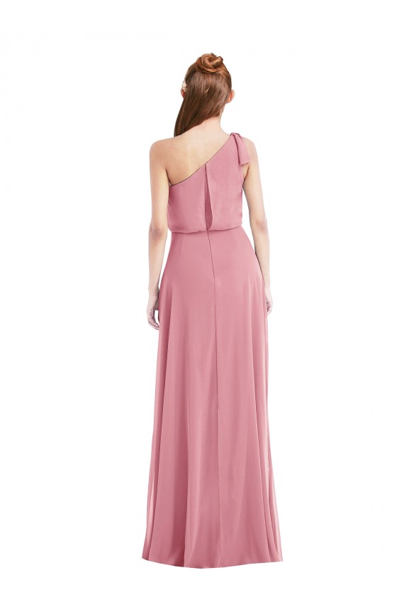 Comprar Linha A Um Ombro Chiffon Comprimento Chão Pele Rosa Longo Vestidos de Madrinha
