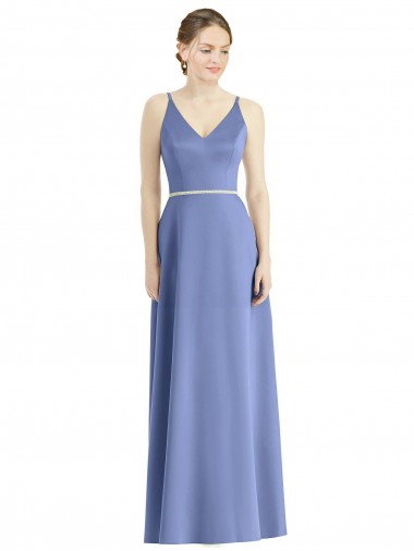 Comprar Linha A Decote V Cetim Comprimento Chão Pervinca Vestidos de Madrinha