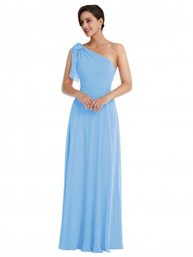 Comprar Trombeta Um Ombro Chiffon Comprimento Chão Pervinca Vestidos de Madrinha