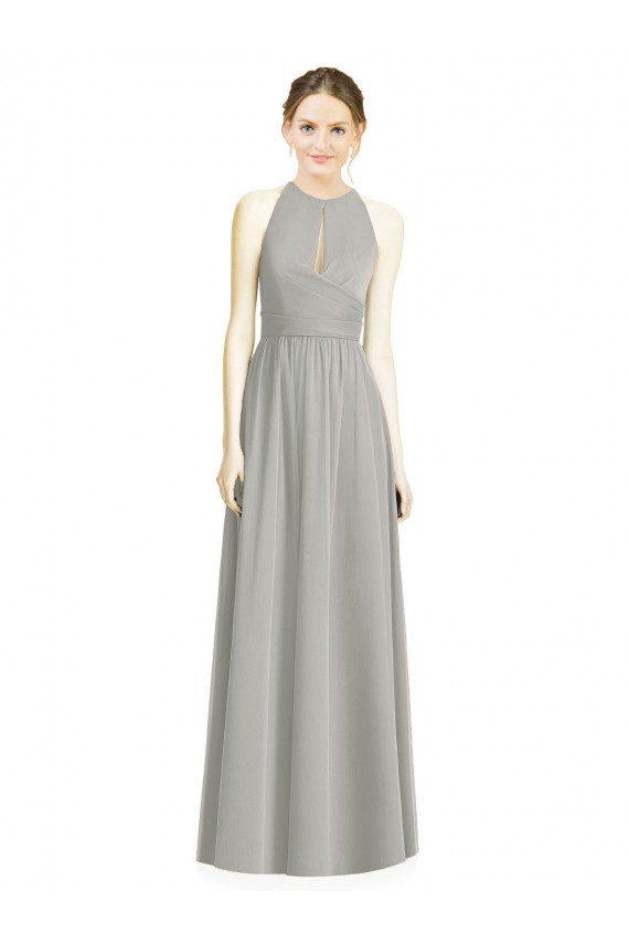 Comprar Linha A Cabeçada Chiffon Comprimento Chão Prata Vestidos de Madrinha