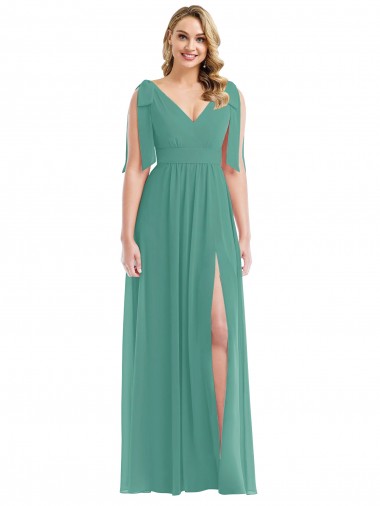 Comprar Linha A Decote V Chiffon Comprimento Chão Prata Islandesa Vestidos de Madrinha