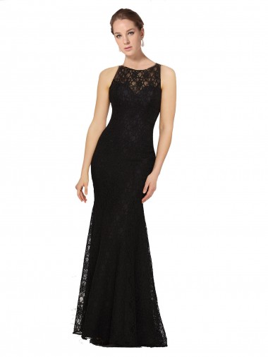 Comprar Bainha Decote Joia Renda Comprimento Chão Preto Vestidos de Madrinha