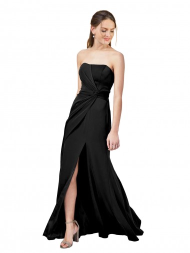 Comprar Bainha Sem alças Crepe Esticado Comprimento Chão Preto Longo Vestidos de Madrinha / Vestidos de Noite / Vestidos de Festa