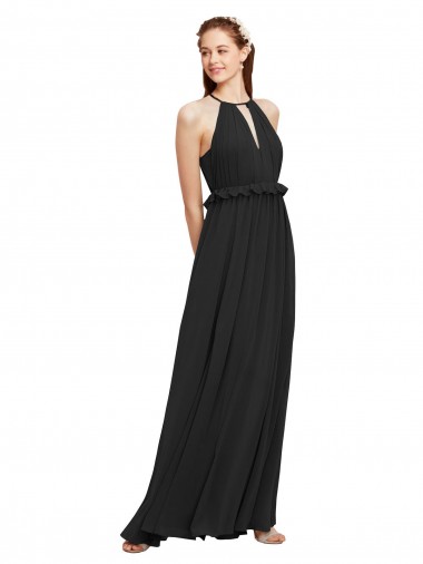 Comprar Bainha Cabeçada Chiffon Comprimento Chão Preto Vestidos de Madrinha