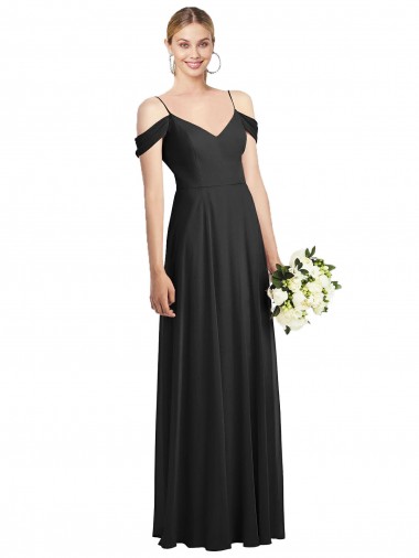 Comprar Linha A Alças finas Chiffon Comprimento Chão Preto Vestidos de Madrinha