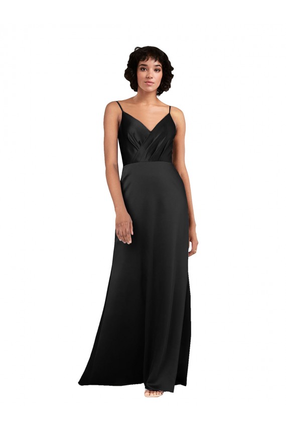 Comprar Coluna Decote V Cetim Sedoso Alto Baixo Preto Vestidos de Madrinha / Vestidos de Noite / Vestidos de Festa