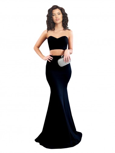 Comprar Sereia Decote Alto Crepe Esticado Comprimento Chão Preto Longo Vestidos de Madrinha / Vestidos de Noite / Vestidos de Festa