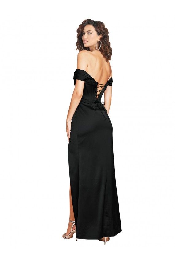 Comprar Linha A Amor Cetim Sedoso Comprimento Chão Preto Vestidos de Madrinha / Vestidos de Noite / Vestidos de Festa