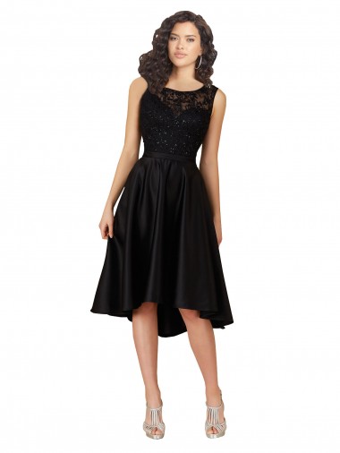Comprar Linha A Decote Ilusão Cetim & Renda Alto Baixo Preto Vestidos de Madrinha / Vestidos de Cocktail / Vestidos de Homecoming