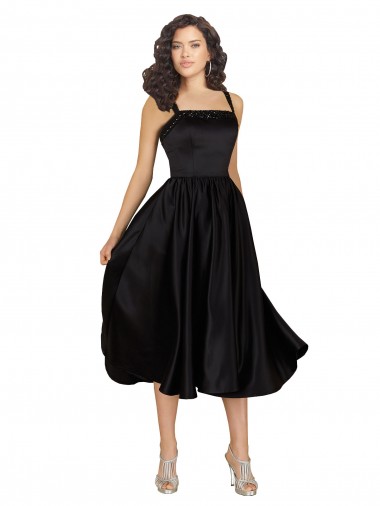 Comprar Linha A Decote Quadrado Cetim Comprimento Joelho Preto Vestidos de Madrinha / Vestidos de Festa / Vestidos de Cocktail / Vestidos de Homecoming