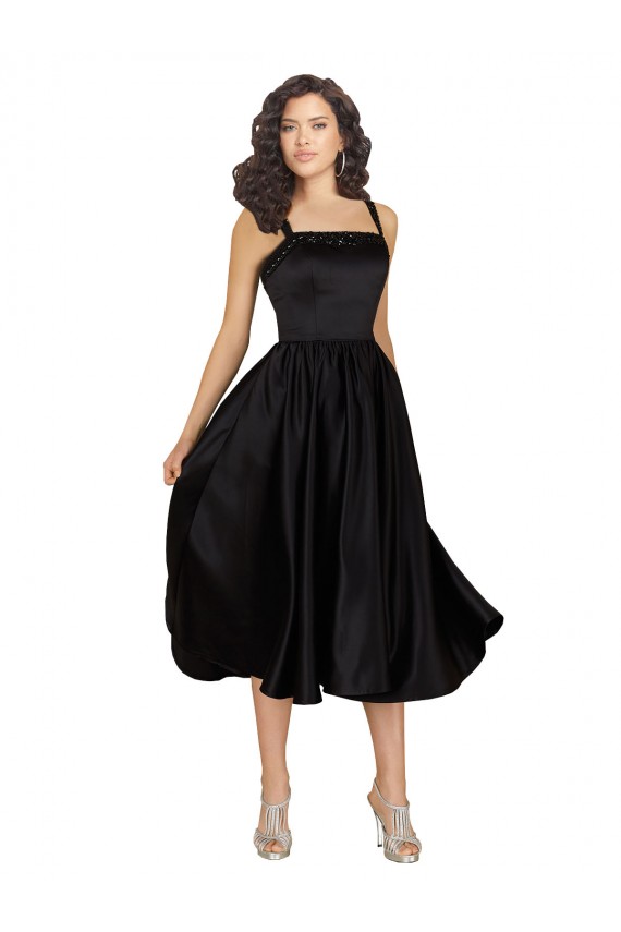 Comprar Linha A Decote Quadrado Cetim Comprimento Joelho Preto Vestidos de Madrinha / Vestidos de Festa / Vestidos de Cocktail / Vestidos de Homecoming