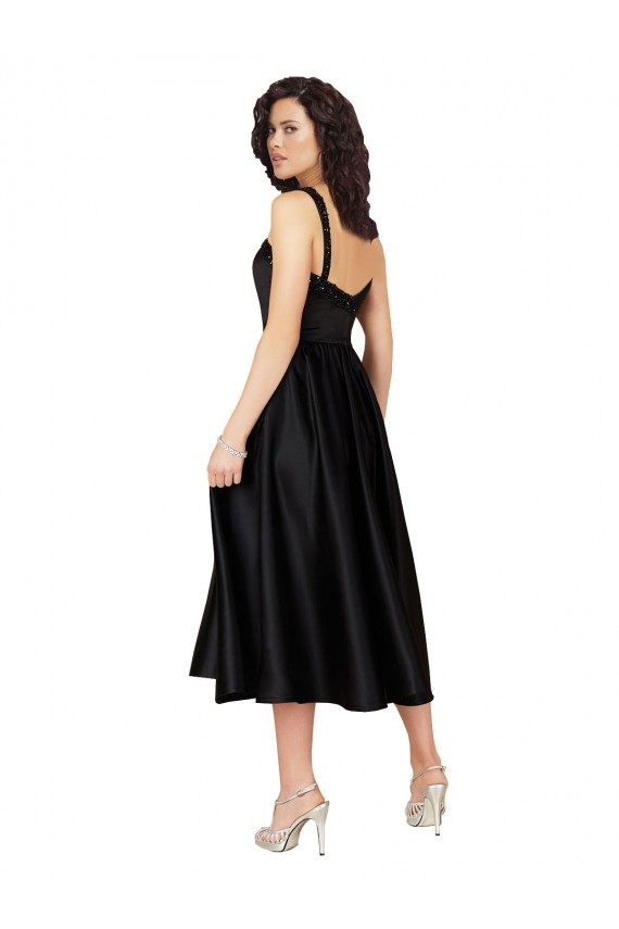 Comprar Linha A Decote Quadrado Cetim Comprimento Joelho Preto Vestidos de Madrinha / Vestidos de Festa / Vestidos de Cocktail / Vestidos de Homecoming