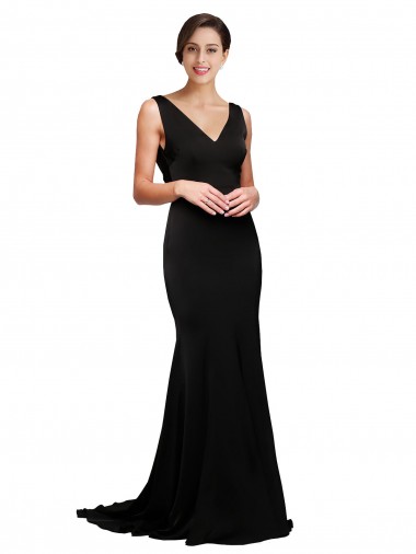 Comprar Linha A Decote V Cetim Sedoso Comboio Varredela Preto Vestidos de Madrinha / Vestidos de Noite / Vestidos de Festa