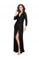 Comprar Linha A Decote V Lantejoulas Comprimento Chão Preto Longo Vestidos de Madrinha / Vestidos de Noite / Vestidos de Festa