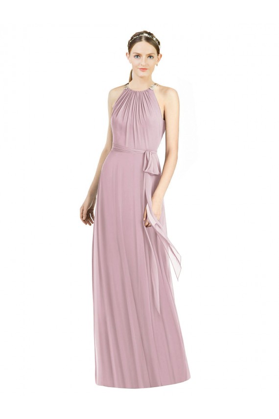 Comprar Linha A Cabeçada Chiffon Comprimento Chão Prímula Vestidos de Madrinha