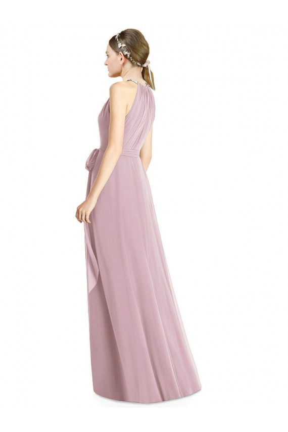 Comprar Linha A Cabeçada Chiffon Comprimento Chão Prímula Vestidos de Madrinha