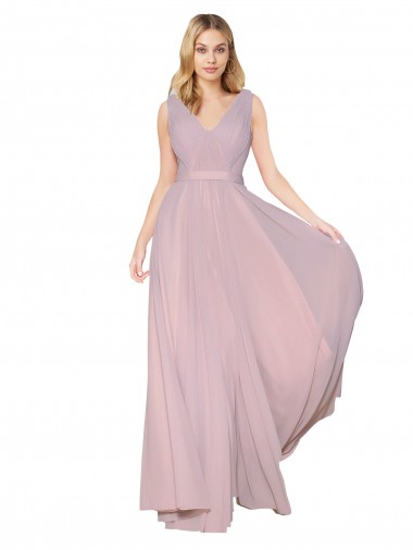 Comprar Linha A Decote Alto Chiffon Comprimento Chão Prímula Vestidos de Madrinha / Vestidos de Noite / Vestidos de Festa