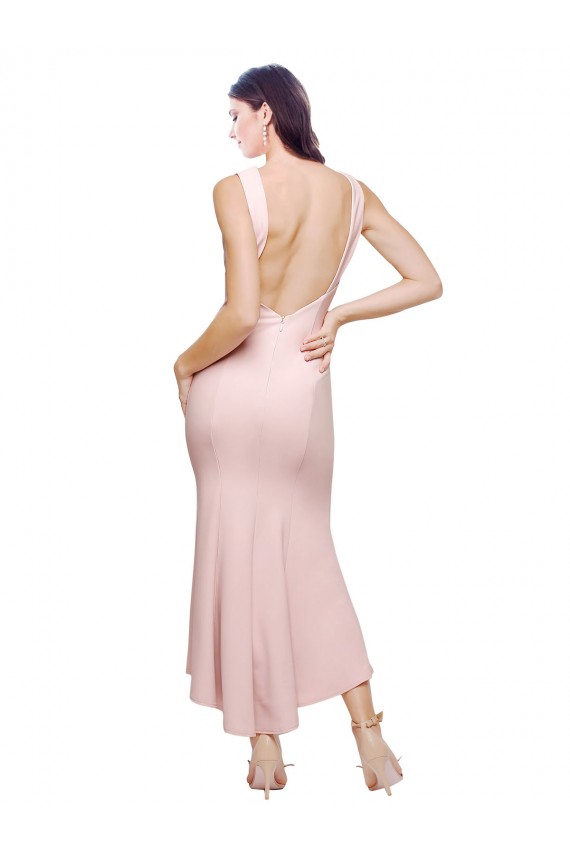 Comprar Bainha Decote Alto Crepe Esticado Alto Baixo Rosa Vestidos de Madrinha / Vestidos de Noite / Vestidos de Festa / Vestidos de Cocktail