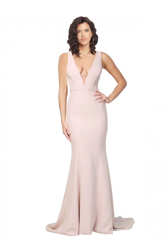 Comprar Bainha Decote V Crepe Esticado Comboio Varredela Rosa Vestidos de Madrinha / Vestidos de Noite / Vestidos de Festa
