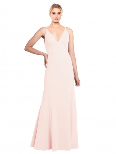 Comprar Linha A Decote Alto Crepe Esticado Comprimento Chão Rosa Vestidos de Madrinha / Vestidos de Noite / Vestidos de Festa