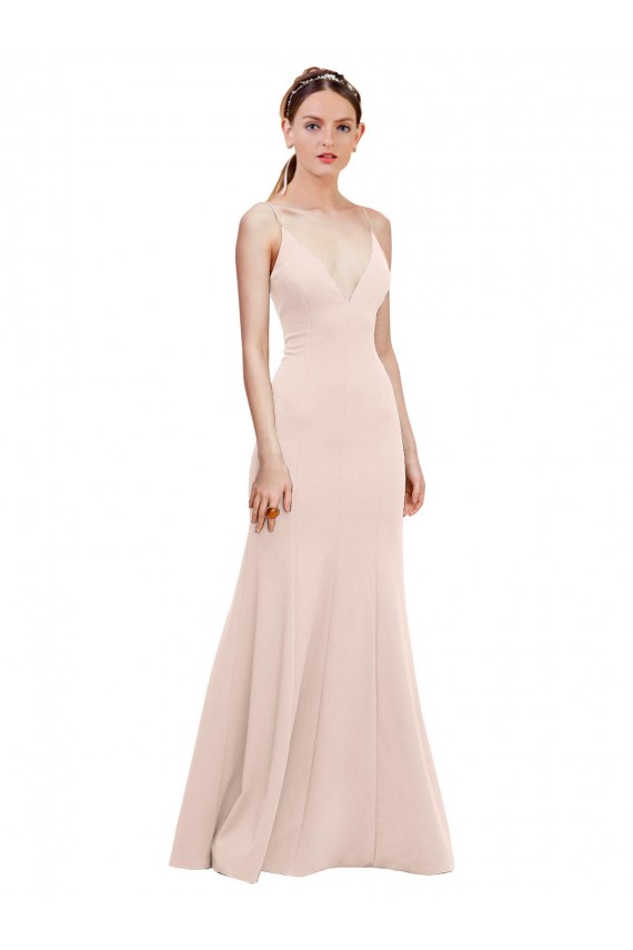 Comprar Linha A Decote V Crepe Esticado Comprimento Chão Rosa Longo Vestidos de Madrinha / Vestidos de Noite / Vestidos de Festa