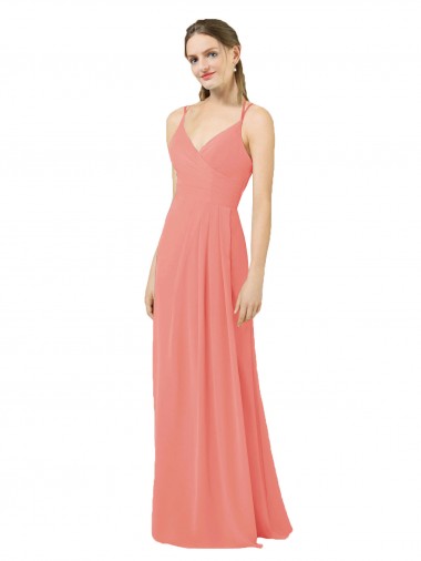 Comprar Bainha Decote V Chiffon Comprimento Chão Rosa Deserto Vestidos de Madrinha