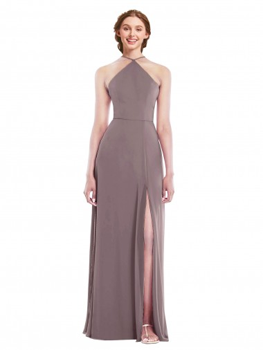 Comprar Linha A Cabeçada Chiffon Comprimento Chão Rosa Empoeirada Vestidos de Madrinha / Vestidos de Noite