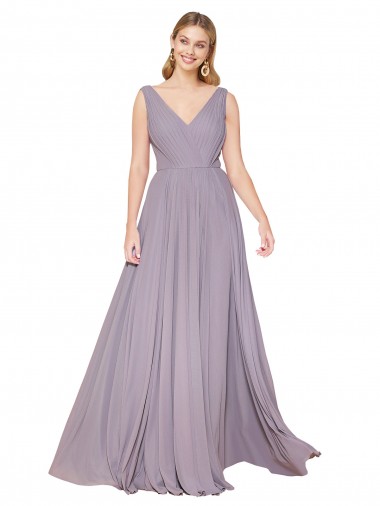 Comprar Linha A Decote Alto Chiffon Comprimento Chão Rosa Empoeirada Vestidos de Madrinha / Vestidos de Noite / Vestidos de Festa