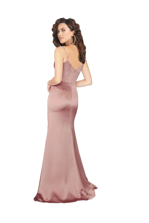 Comprar Bainha Decote V Cetim Sedoso Comprimento Chão Rosa Empoeirado Vestidos de Madrinha / Vestidos de Noite / Vestidos de Festa