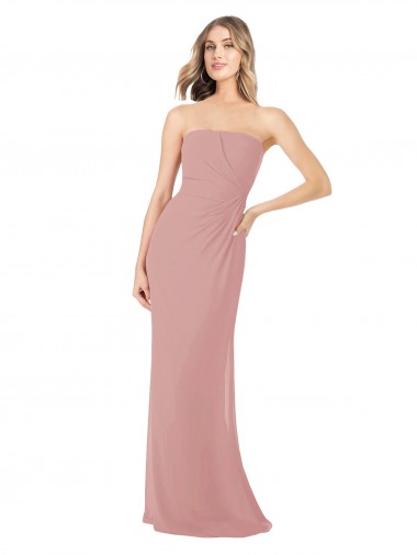 Comprar Bainha Sem alças Chiffon Comprimento Chão Rosa Empoeirado Vestidos de Madrinha
