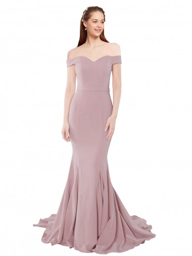 Comprar Sereia Amor Crepe Esticado Comboio Varredela Rosa Empoeirado Vestidos de Madrinha / Vestidos de Noite / Vestidos de Festa