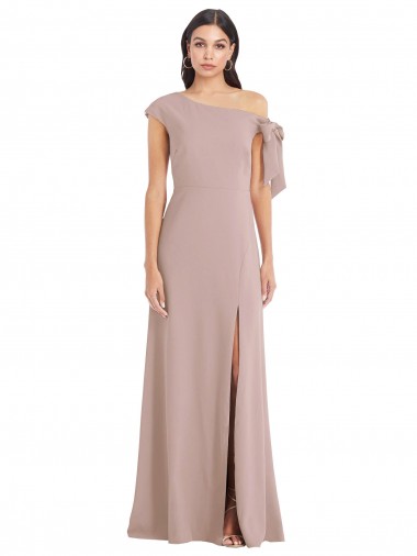Comprar Linha A Fora do Ombro Crepe Esticado Comprimento Chão Rosa Empoeirado Vestidos de Madrinha / Vestidos de Noite / Vestidos de Festa