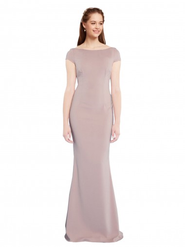 Comprar Sereia Decote Barco Crepe Esticado Comprimento Chão Rosa Empoeirado Vestidos de Madrinha / Vestidos de Noite / Vestidos de Festa