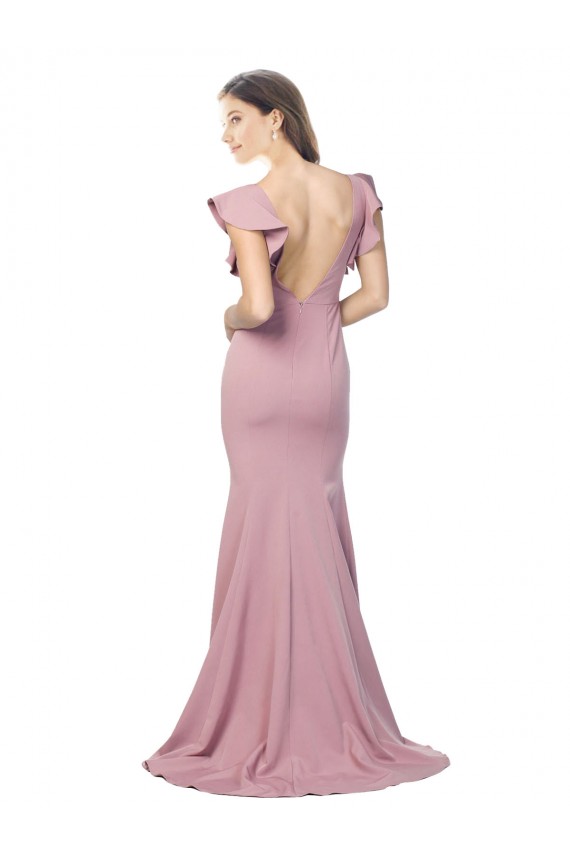 Comprar Sereia Decote redondo Crepe Esticado Comboio Varredela Rosa Empoeirado Vestidos de Madrinha / Vestidos de Noite / Vestidos de Festa