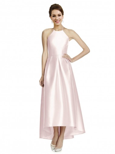 Comprar Linha A Cabeçada Cetim Alto Baixo Rosa Vestidos de Madrinha