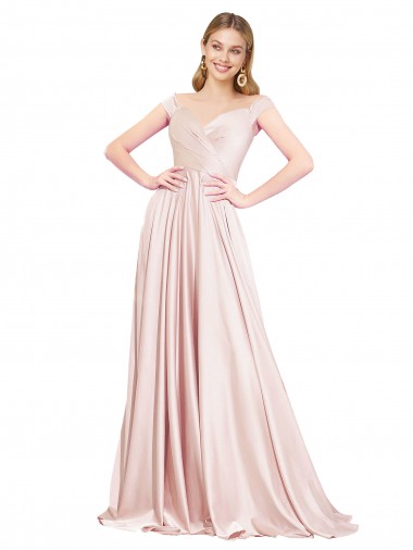 Comprar Linha A Decote Alto Cetim Comprimento Chão Rosa Vestidos de Madrinha / Vestidos de Noite / Vestidos de Festa