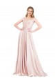 Comprar Linha A Decote Alto Cetim Comprimento Chão Rosa Vestidos de Madrinha / Vestidos de Noite / Vestidos de Festa