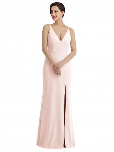 Comprar Trombeta Decote V Crepe Esticado Comprimento Chão Rosa Longo Vestidos de Madrinha / Vestidos de Noite / Vestidos de Festa