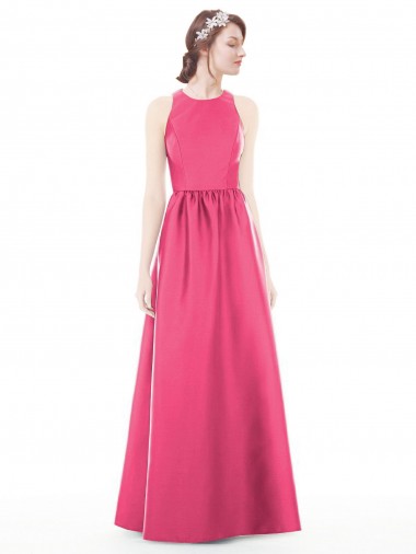 Comprar Linha A Decote Joia Cetim Comprimento Chão Rubi Vestidos de Madrinha