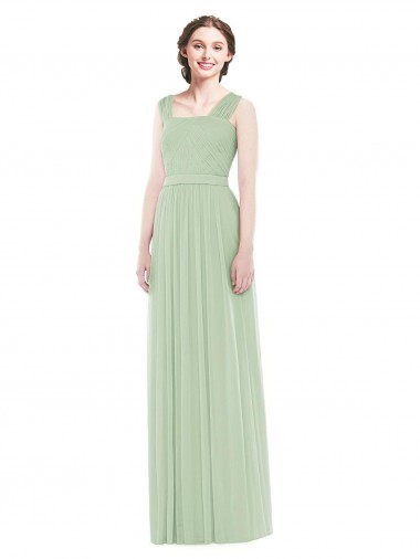 Comprar Linha A Alças finas Chiffon Comprimento Chão Sábio Vestidos de Madrinha