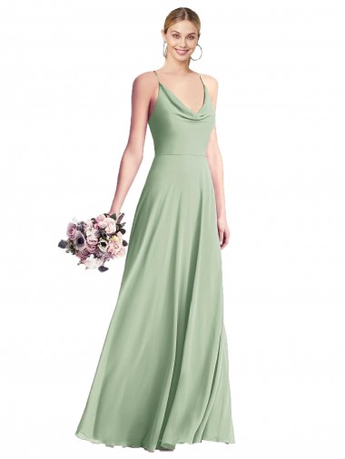 Comprar Linha A Decote Capuz Chiffon Comprimento Chão Sábio Vestidos de Madrinha