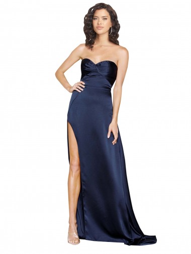 Comprar Linha A Decote Alto Cetim Sedoso Comprimento Chão Safira Vestidos de Madrinha / Vestidos de Noite / Vestidos de Festa