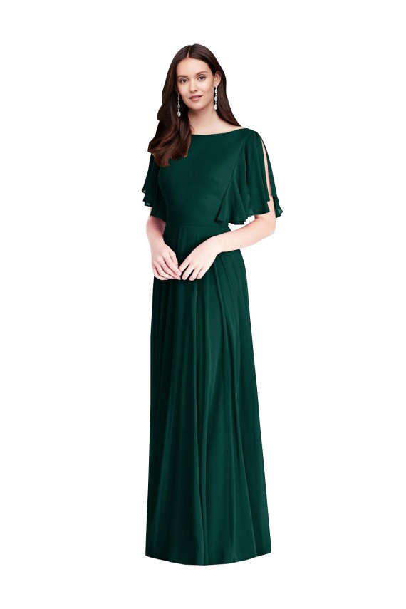 Comprar Linha A Barco Chiffon Comprimento Chão Sempre Verde Vestidos de Madrinha